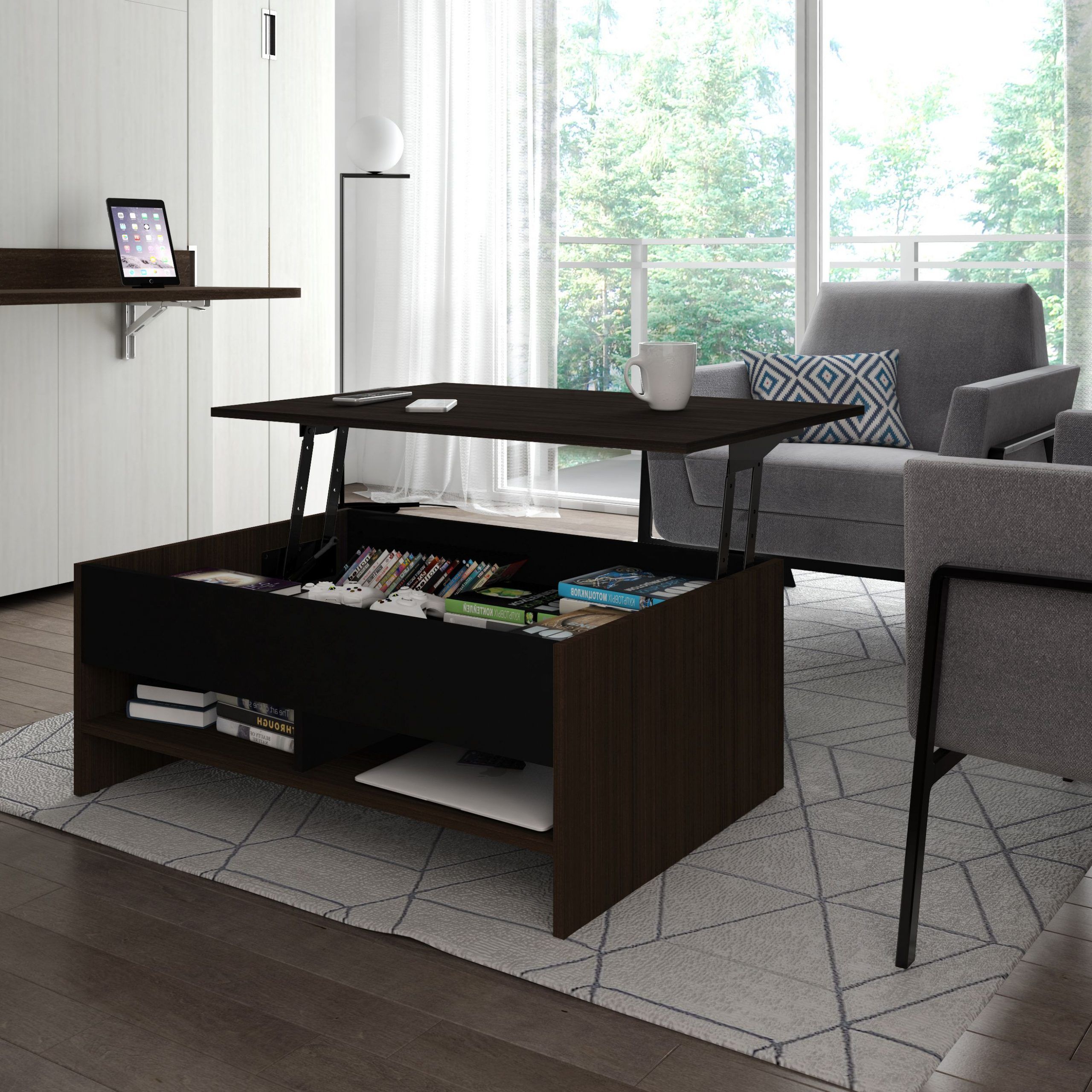 Recent Black Wood Storage Coffee Tables With Regard To Bestar Small Space 37 Inch Lift Top Storage Coffee Table (View 19 of 20)