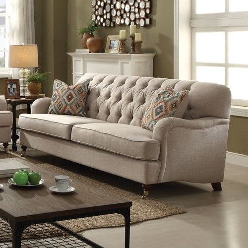 Recent Ecru And Otter Coffee Tables Pertaining To Acme Alianza Linen Sofa, Beige (View 8 of 20)