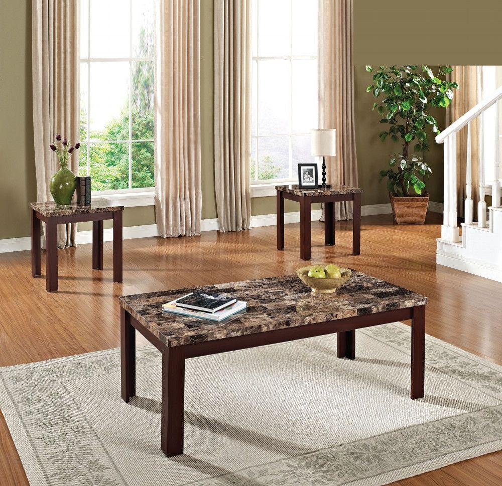 Recent Finely Cherry 3pcs Faux Marble Top Coffee Table Set Inside Marble Top Coffee Tables (View 4 of 20)