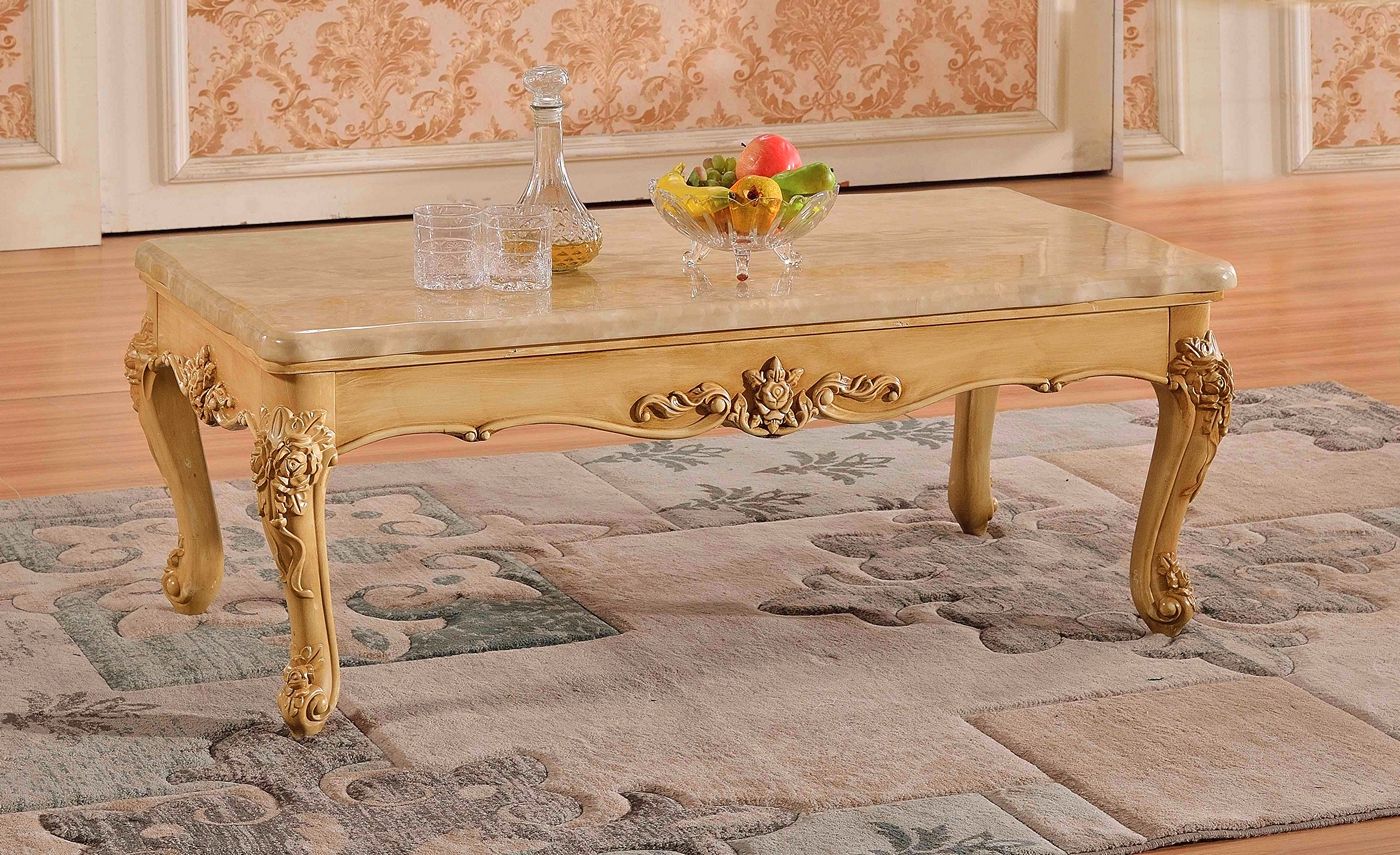 Recent Gold Coffee Tables For Malania Traditional Marble Top Wooden Coffee Table In Gold (View 1 of 20)