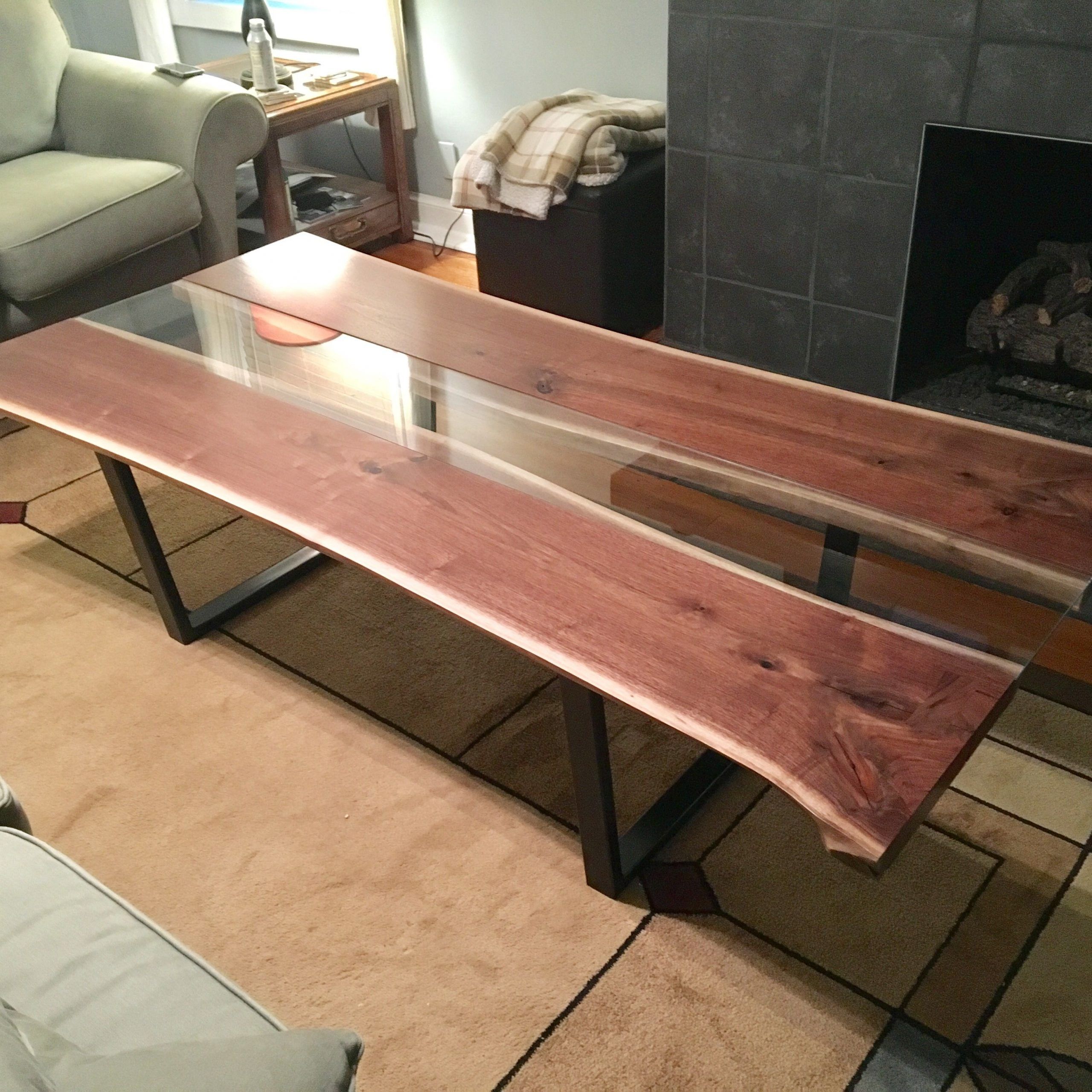 Recent Hand Crafted Live Edge Black Walnut Coffee Tablekc With Walnut Wood And Gold Metal Coffee Tables (View 4 of 20)
