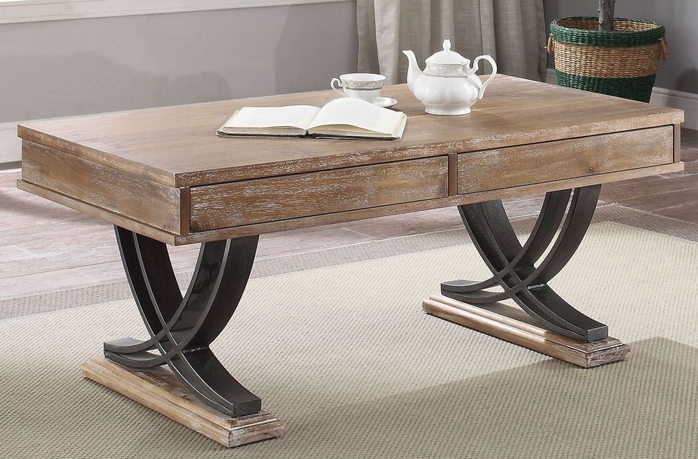 Recent Metal And Mission Oak Coffee Tables Inside Pellio Antique Oak Wood/black Metal Coffee Table W/ (View 3 of 20)