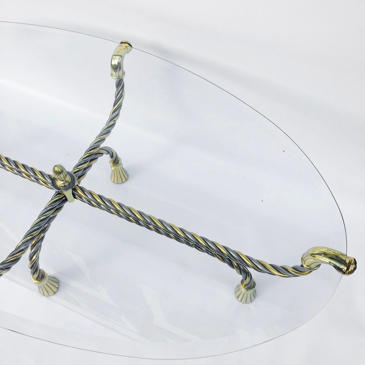 Recent Oval Corn Straw Rope Coffee Tables Regarding Brass Chrome Twisted Rope Oval Coffee Table, 1970s For (View 7 of 20)