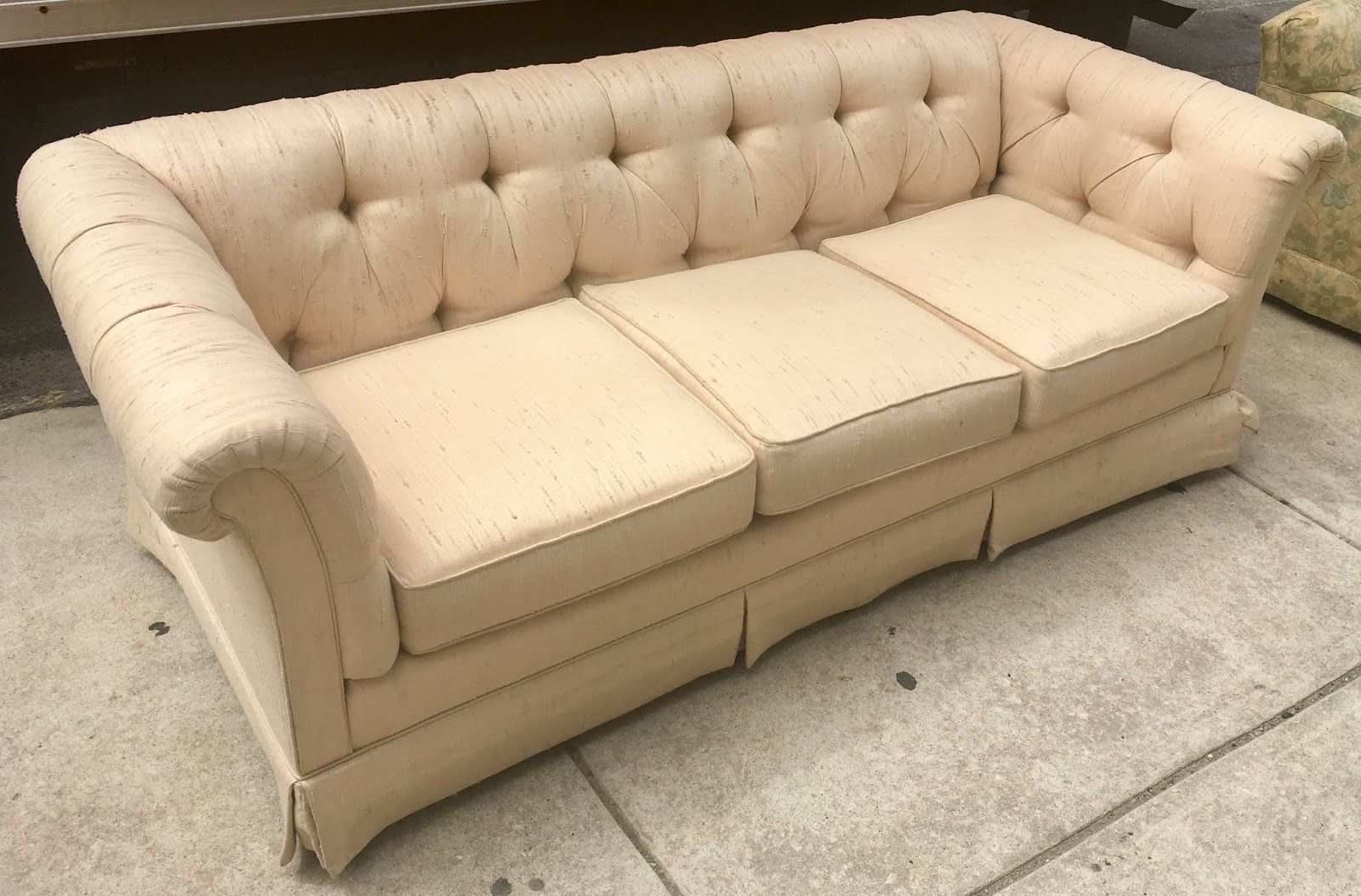 Recent Uhuru Furniture & Collectibles: Beige Sofa With Tufted Throughout Ecru And Otter Coffee Tables (View 1 of 20)