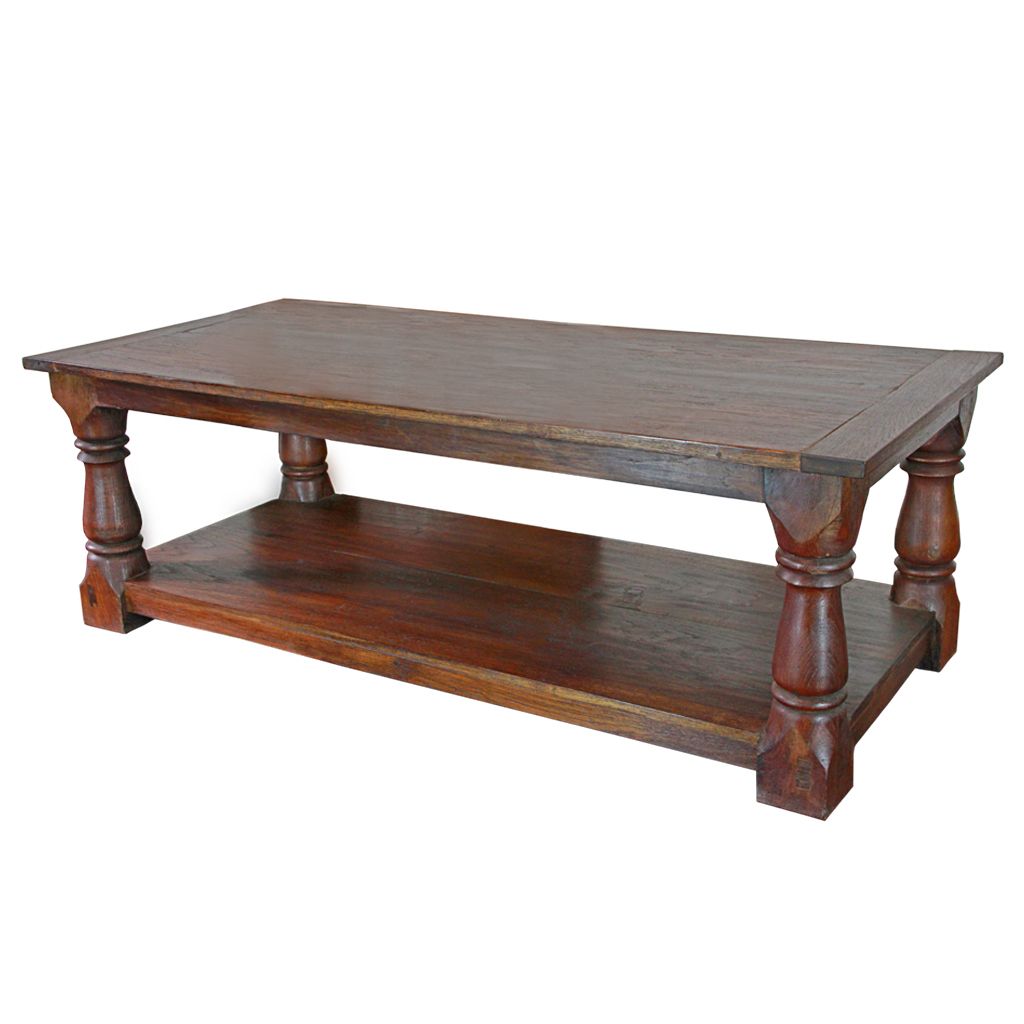 Reclaimed Teak 2 Shelf Coffee Table With Salvaged Baluster Pertaining To Well Known 2 Shelf Coffee Tables (View 3 of 20)