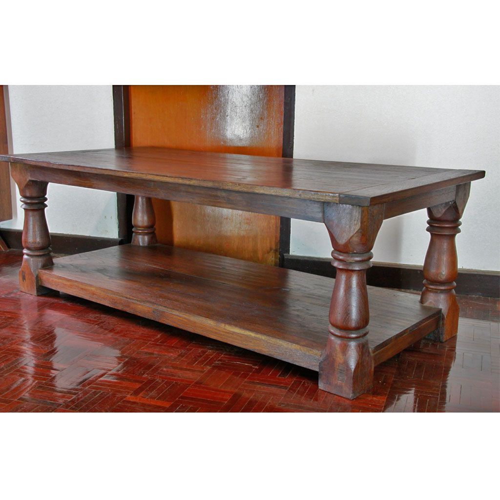 Reclaimed Teak 2 Shelf Coffee Table With Salvaged Baluster With Regard To Most Recent 2 Shelf Coffee Tables (View 7 of 20)