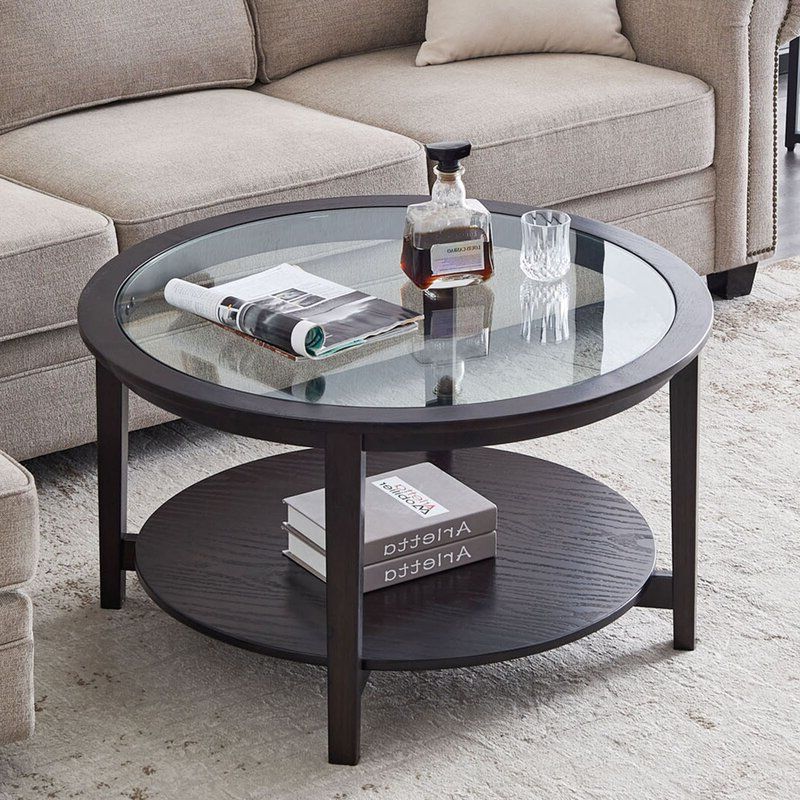 Red Barrel Studio® Black Round Glass Coffee Table, Mid Inside Popular Open Storage Coffee Tables (View 3 of 20)