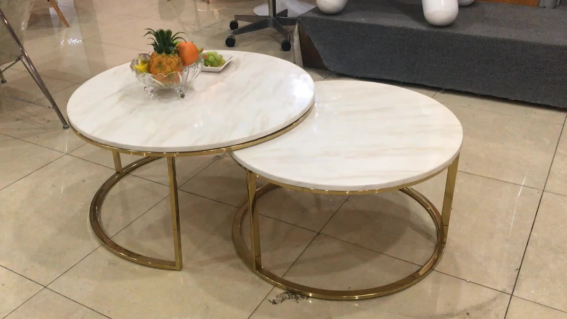 Rose Gold Stainless Steel 2 Set Nesting Small End Inside Well Known Marble Coffee Tables Set Of  (View 15 of 20)
