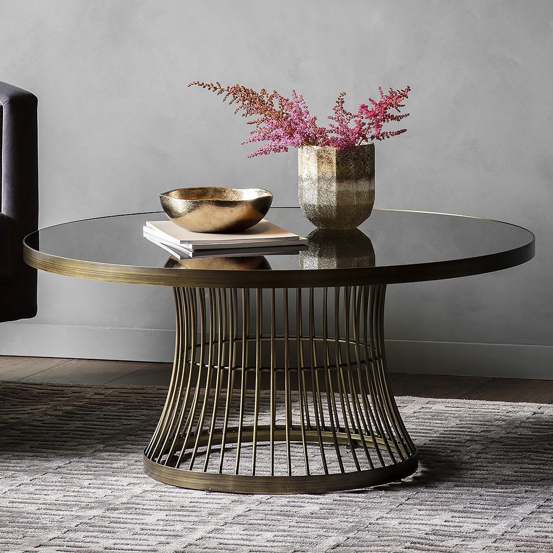 Round Coffee Table With Smoked Glass Top – Bronze Regarding Well Liked Bronze Metal Rectangular Coffee Tables (View 11 of 20)