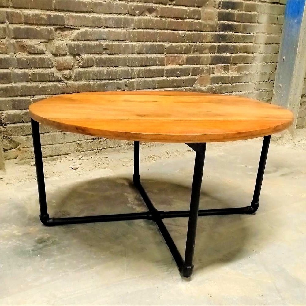 Round Industrial Coffee Table, Iron Wooden Coffee Table With Regard To 2018 Round Iron Coffee Tables (View 2 of 20)