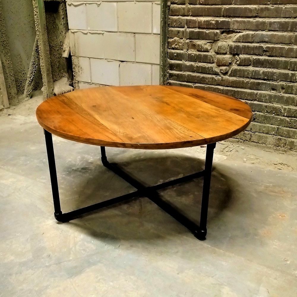 Round Iron Coffee Tables Within Well Liked Round Industrial Coffee Table, Iron Wooden Coffee Table (View 9 of 20)