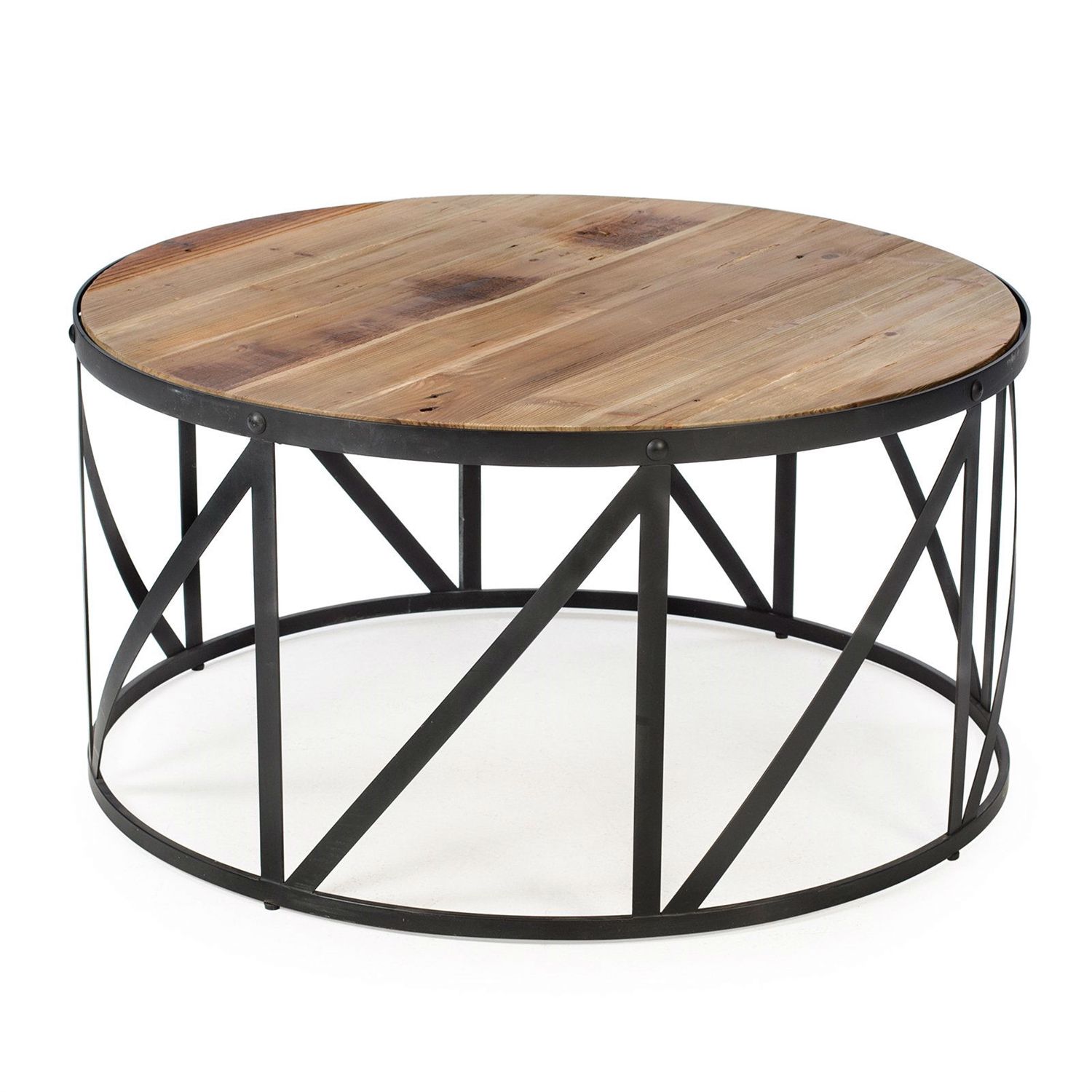 Round Metal And Wood Drum Shaped Coffee Table Pertaining To Well Known Round Iron Coffee Tables (View 3 of 20)