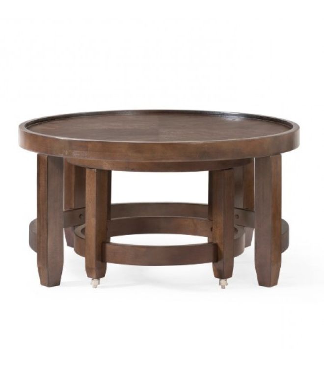 Round Wood Nesting Cocktail Tables Brown Finish Intended For Well Known Brown Wood Cocktail Tables (View 13 of 20)