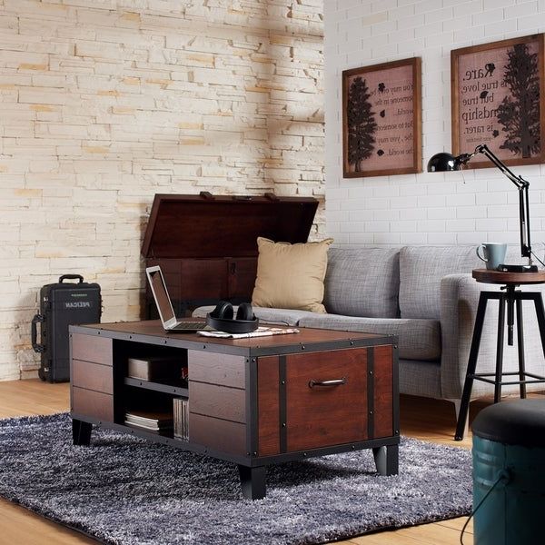 Shop Furniture Of America Sivenza Industrial Walnut 2 With Regard To Widely Used 2 Shelf Coffee Tables (View 19 of 20)