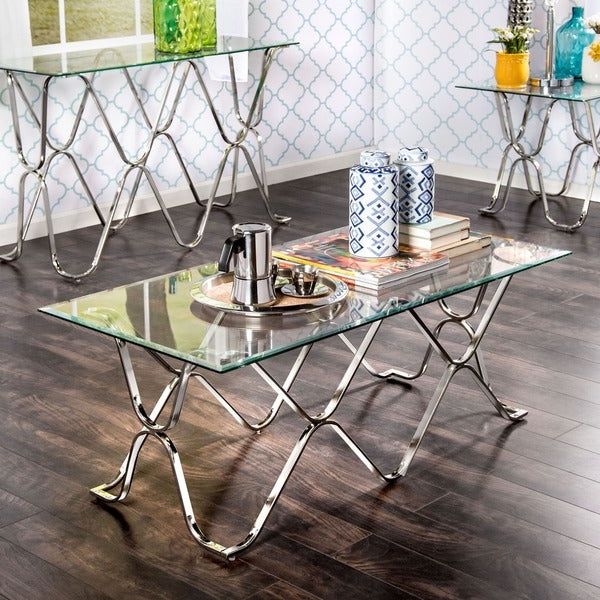 Shop Furniture Of America Tellarie Contemporary Chrome Within 2019 Silver Mirror And Chrome Coffee Tables (View 6 of 20)