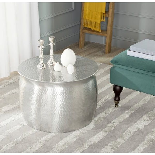 Shop Safavieh Aztec Silver Metal Table Stool – On Sale Regarding Most Current Antique Silver Aluminum Coffee Tables (View 18 of 20)