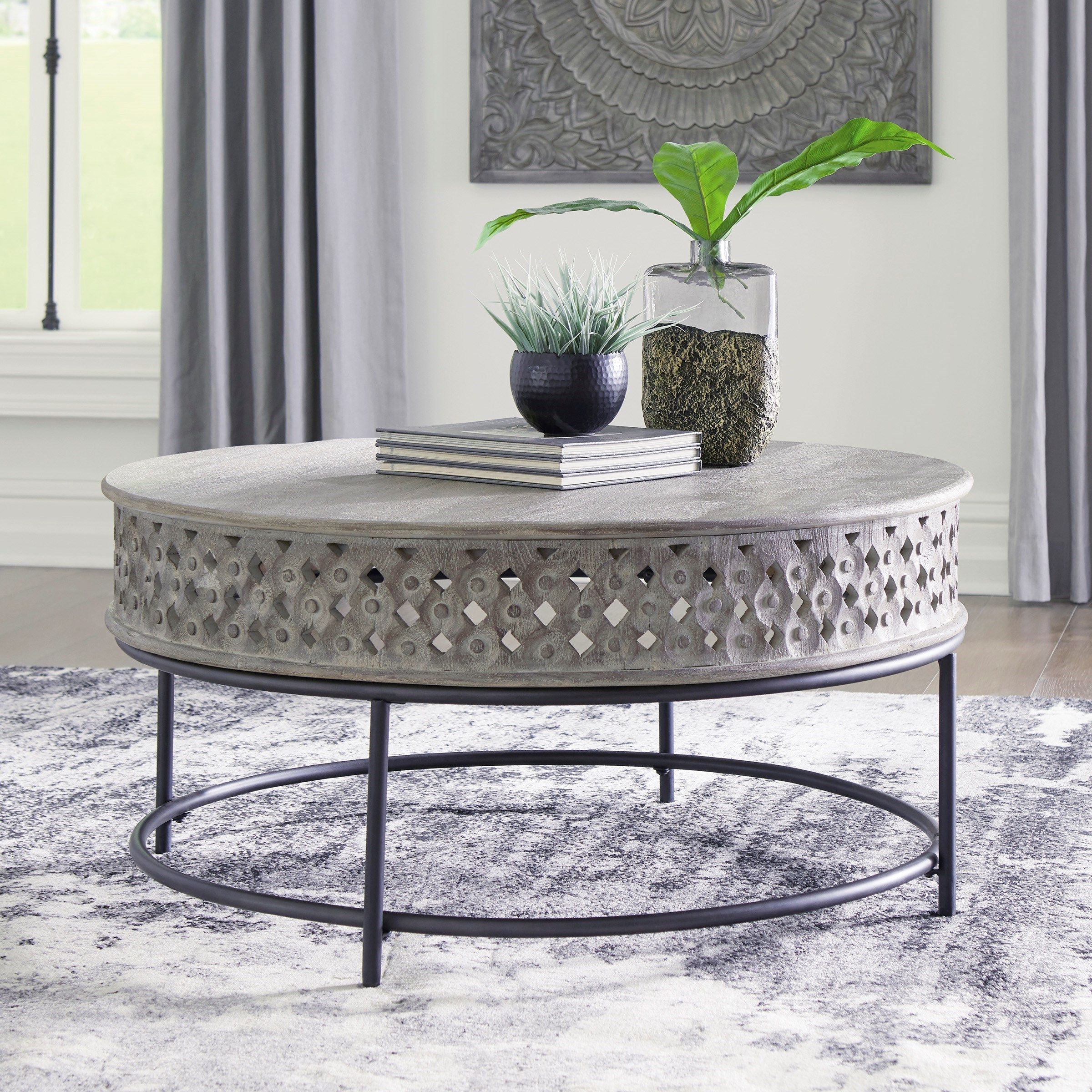 Signature Designashley Rastella T968 8 Carved Mango Pertaining To Fashionable Gray Driftwood And Metal Coffee Tables (View 12 of 20)