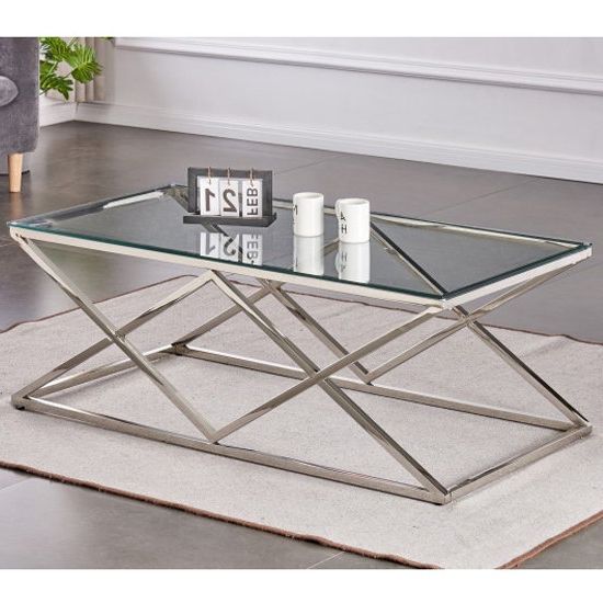 Silver Glass Coffee Table Rectangle – Amazon Com Henn Hart Inside Well Known Geometric Glass Top Gold Coffee Tables (View 11 of 20)