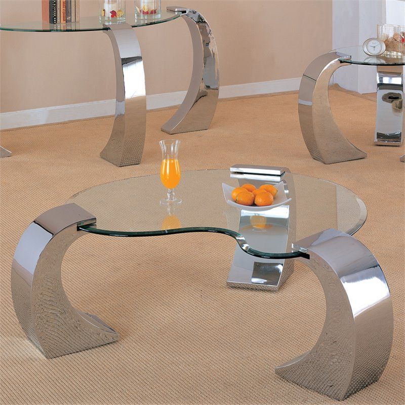 Silver Mirror And Chrome Coffee Tables Inside Favorite Coaster Custer Kidney Shaped Glass Top Accent Coffee Table (View 2 of 20)