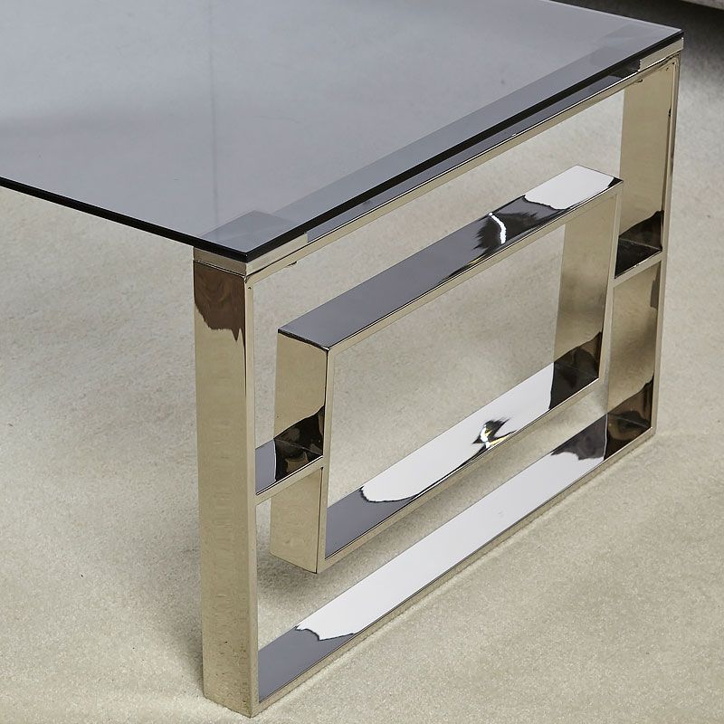 Silver Stainless Steel Coffee Tables Throughout Trendy Plaza Contemporary Stainless Steel Smoked Glass Lounge (View 9 of 20)