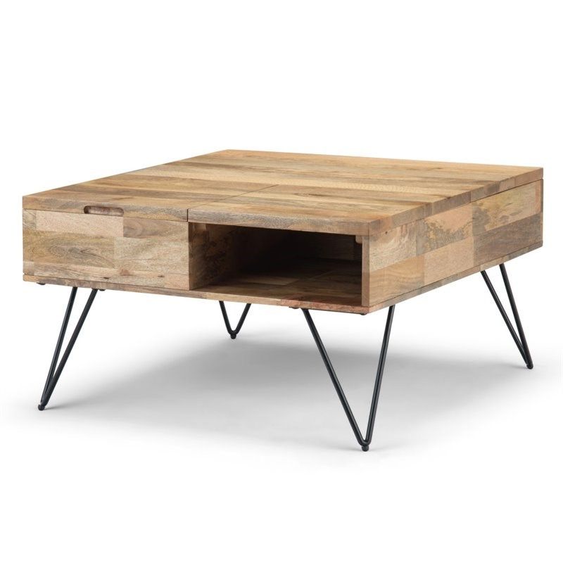 Simpli Home Hunter Solid Mango Wood Lift Top Square Coffee Throughout Widely Used Natural Mango Wood Coffee Tables (View 4 of 20)