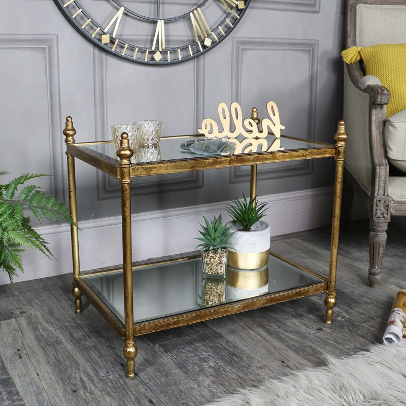 Small Rectangle Antique Gold Mirrored Side Table – Windsor With Most Up To Date Antiqued Gold Rectangular Coffee Tables (View 18 of 20)
