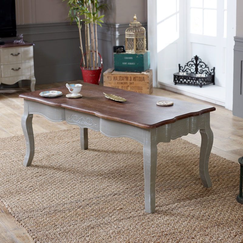 Smoke Gray Wood Coffee Tables With Most Current Grey Coffee Table With Dark Wood Top – French Grey Range (View 3 of 20)