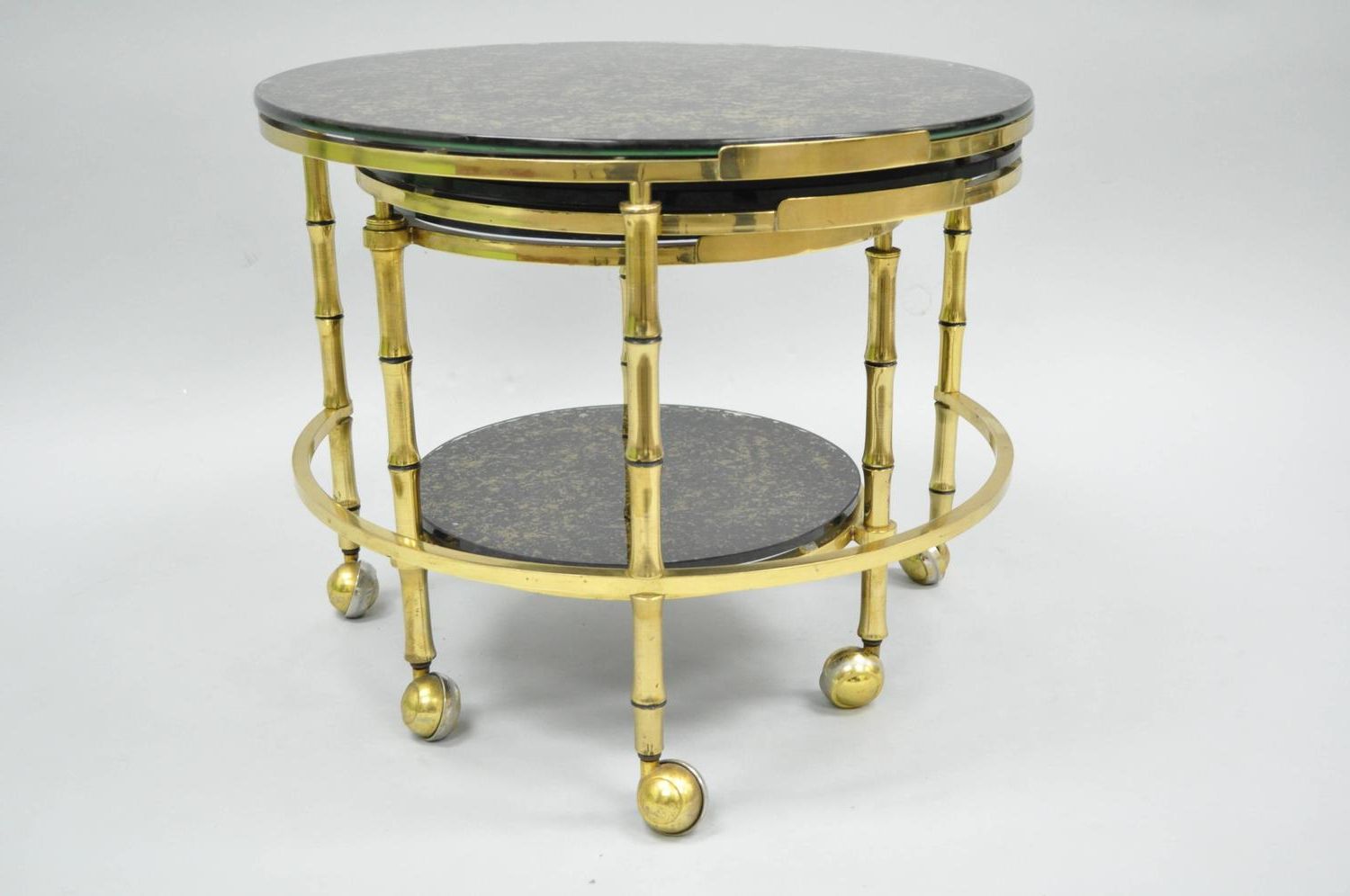 Solid Brass And Gold Flecks Glass Faux Bamboo Nesting Regarding Most Recently Released Antique Gold Nesting Coffee Tables (View 19 of 20)