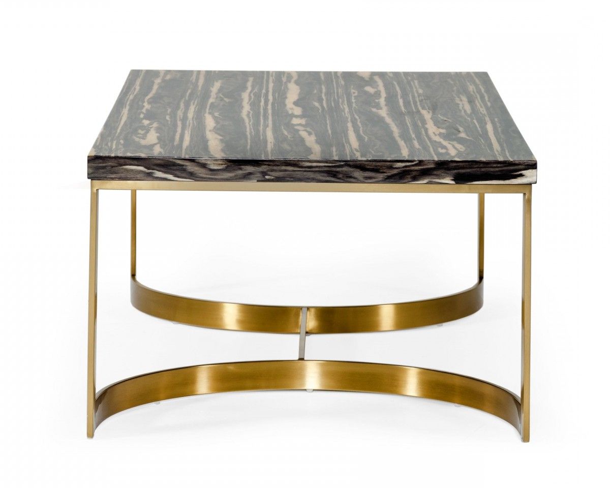 Square Black And Brushed Gold Coffee Tables Intended For Most Up To Date Modrest Greely – Glam Black And Gold Marble Coffee Table (View 3 of 20)