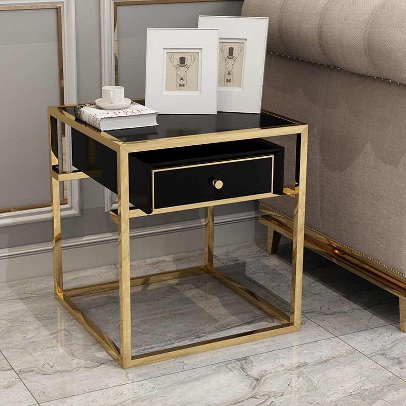Square Black And Brushed Gold Coffee Tables With Popular Modern Luxurious Black / White Square Side Table 1 Drawer (View 19 of 20)
