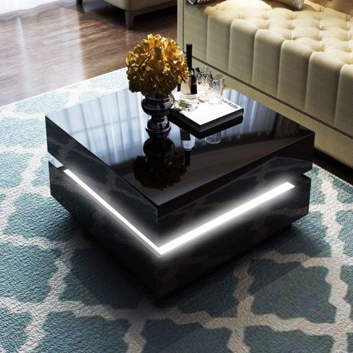 Square High Gloss Coffee Tables Inside Famous Tiffany Black High Gloss Cubic Led Coffee Table (View 17 of 20)