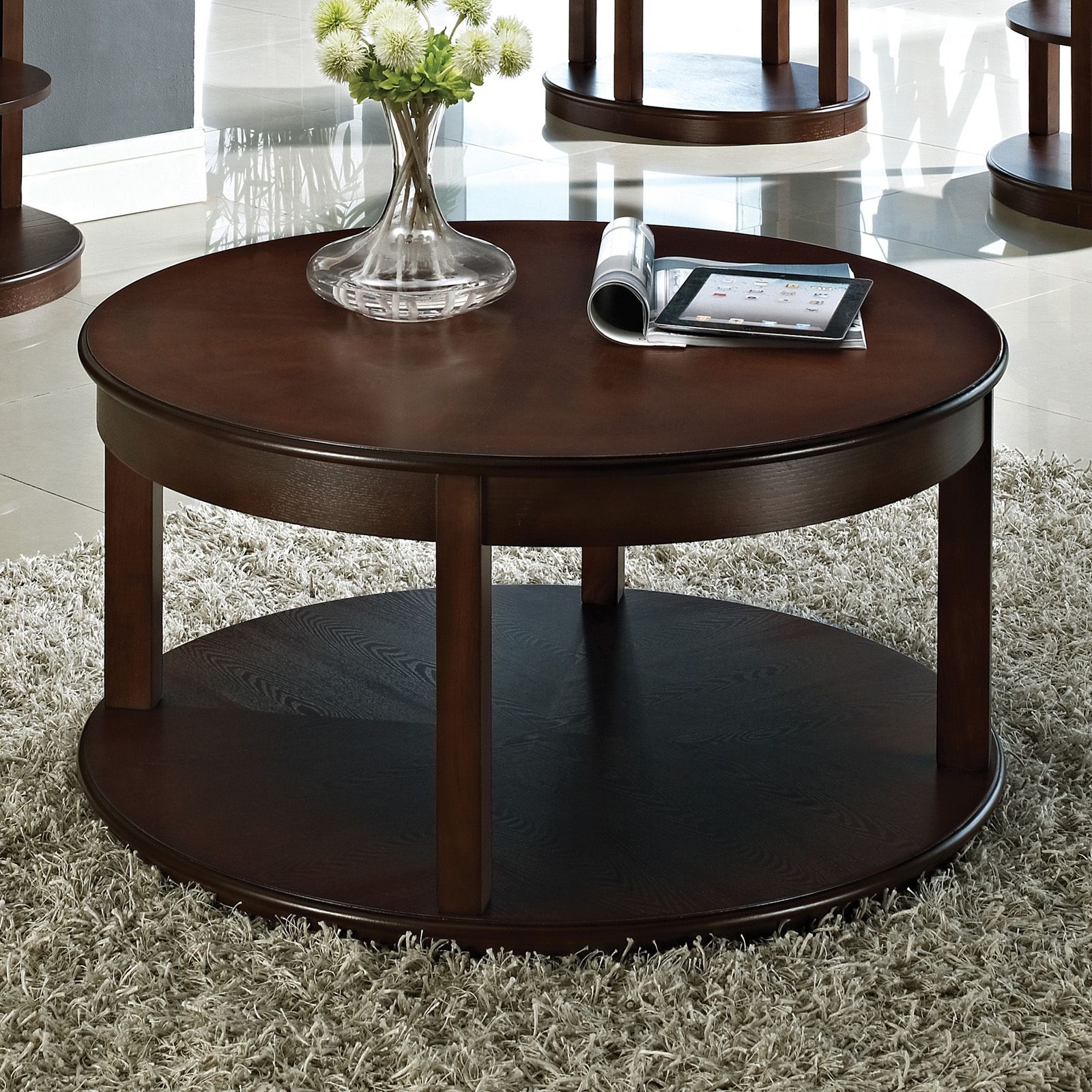 Steve Silver Crestview Round Espresso Wood Spinning Coffee Throughout Recent Silver Coffee Tables (View 3 of 20)