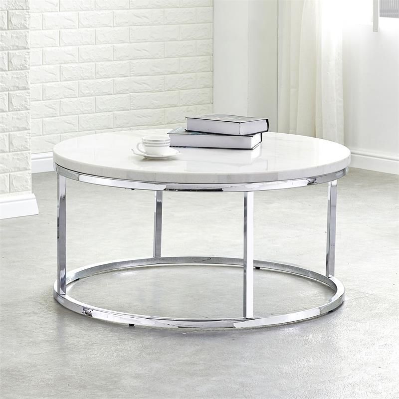 Steve Silver Echo White Marble And Chrome Metal Round Throughout Preferred Silver Mirror And Chrome Coffee Tables (View 8 of 20)