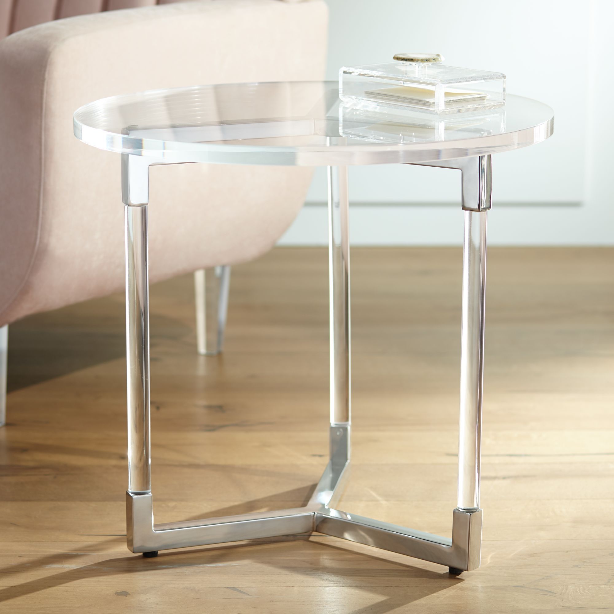 Studio 55d Linda 22" Wide Clear Acrylic Round Modern For Well Known Gold And Clear Acrylic Side Tables (View 3 of 20)