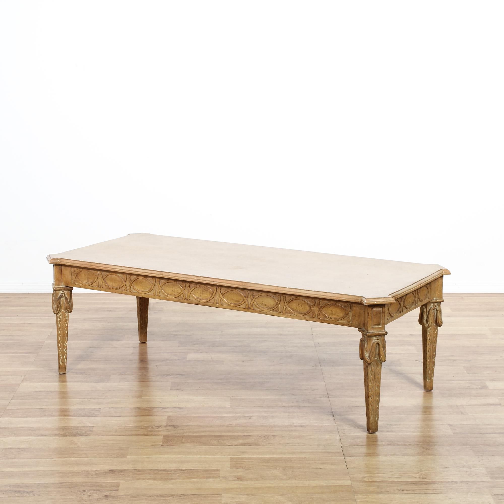 This Carved Coffee Table Is Featured In A Solid Wood With Throughout Latest Oceanside White Washed Coffee Tables (View 3 of 20)