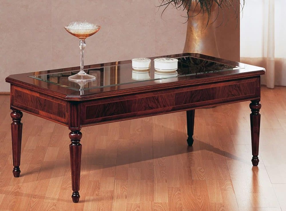 Traditional Coffee Table, Luxury, With Glass Top, For With Most Recent Espresso Wood And Glass Top Coffee Tables (View 10 of 20)