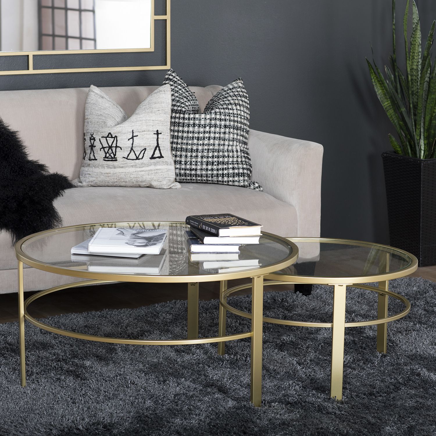 Trendy Antique Gold Nesting Coffee Tables Pertaining To Corbel Modern Round Nesting Coffee Table Set (36" W & 26"w (View 16 of 20)