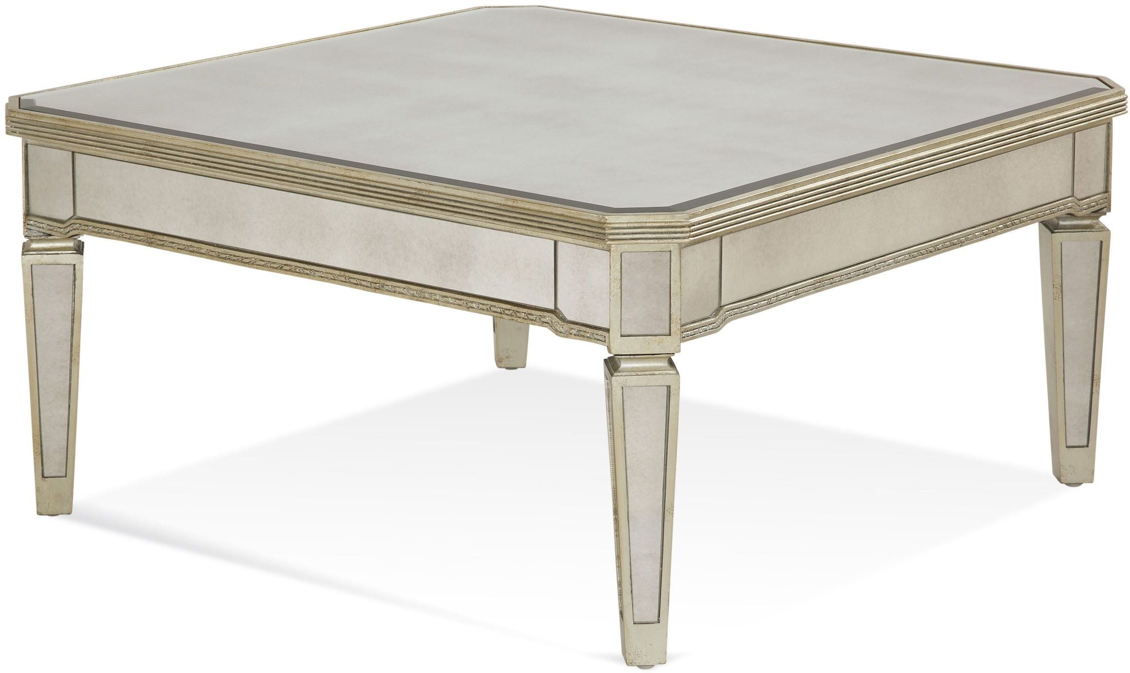 Trendy Antique Mirror Cocktail Tables Regarding Borghese Mirrored Square Cocktail Table From Bassett (View 1 of 20)