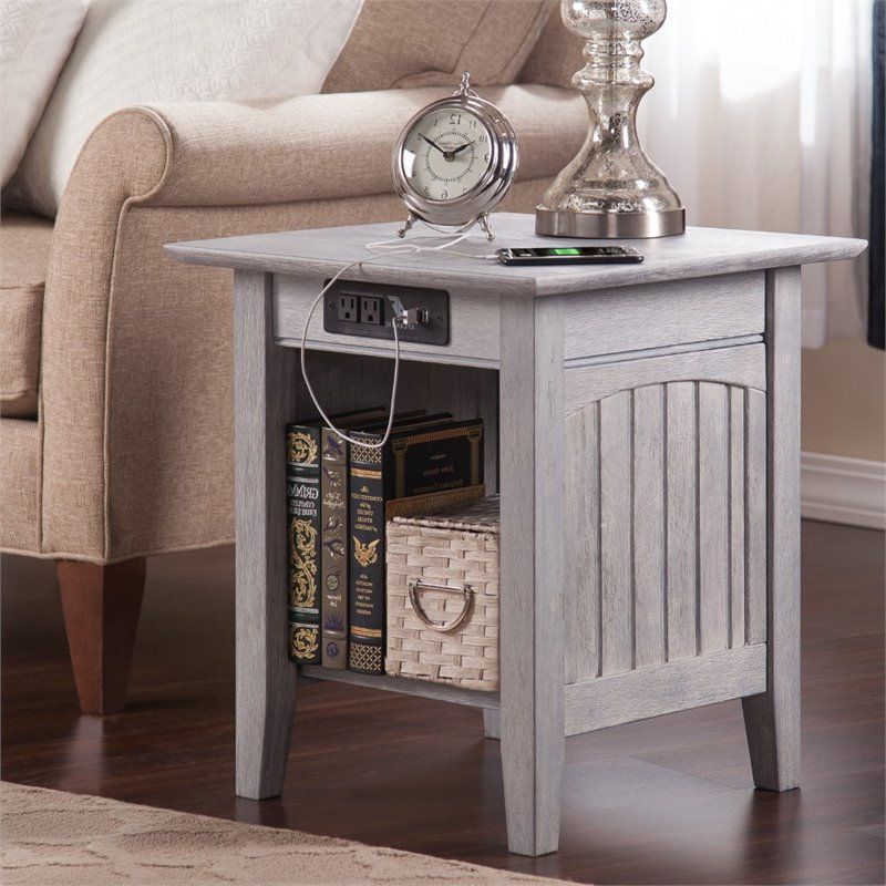 Trendy Atlantic Furniture Nantucket End Table With Charger In Pertaining To Gray Driftwood Storage Coffee Tables (View 11 of 20)