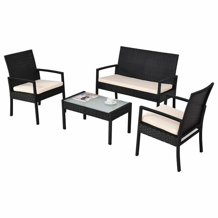 Trendy Black And Tan Rattan Coffee Tables Pertaining To Outdoor Wicker Sofa Set Patio Furniture 4 Pc Rattan Garden (View 8 of 20)