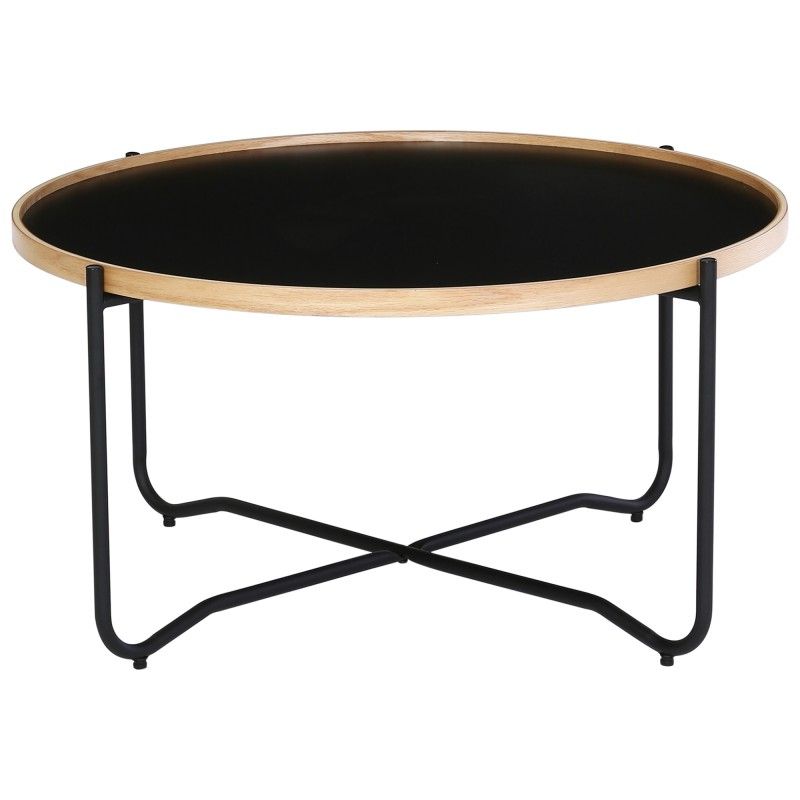 Trendy Brown Wood And Steel Plate Coffee Tables With Regard To Tanix Wood & Metal Round Tray Top Coffee Table, 80cm (View 4 of 20)