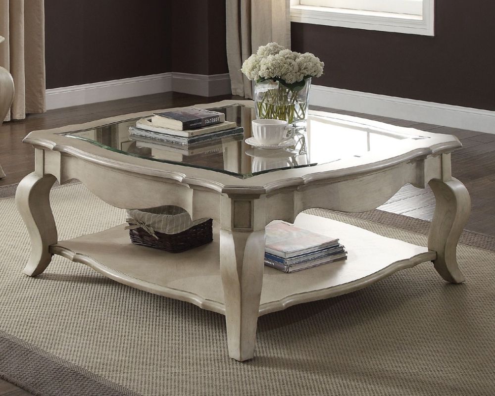 Trendy Espresso Wood And Glass Top Coffee Tables For Chelmsford Antique Taupe Wood Coffee Table W/ Square Glass (View 1 of 20)