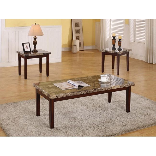 Trendy Faux Marble Coffee Tables Within Dark Faux Marble 3 Piece Coffee Table Set –  (View 16 of 20)