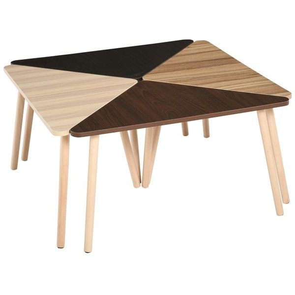 Trendy Homcom Pine Wood 4 Piece Diy Design Triangular Coffee Throughout Triangular Coffee Tables (View 17 of 20)