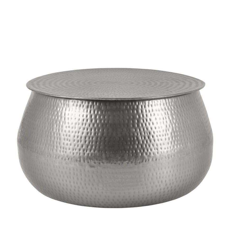 Trendy Home Decorators Collection Calluna Round Silver Metal With Hammered Antique Brass Modern Cocktail Tables (View 9 of 20)
