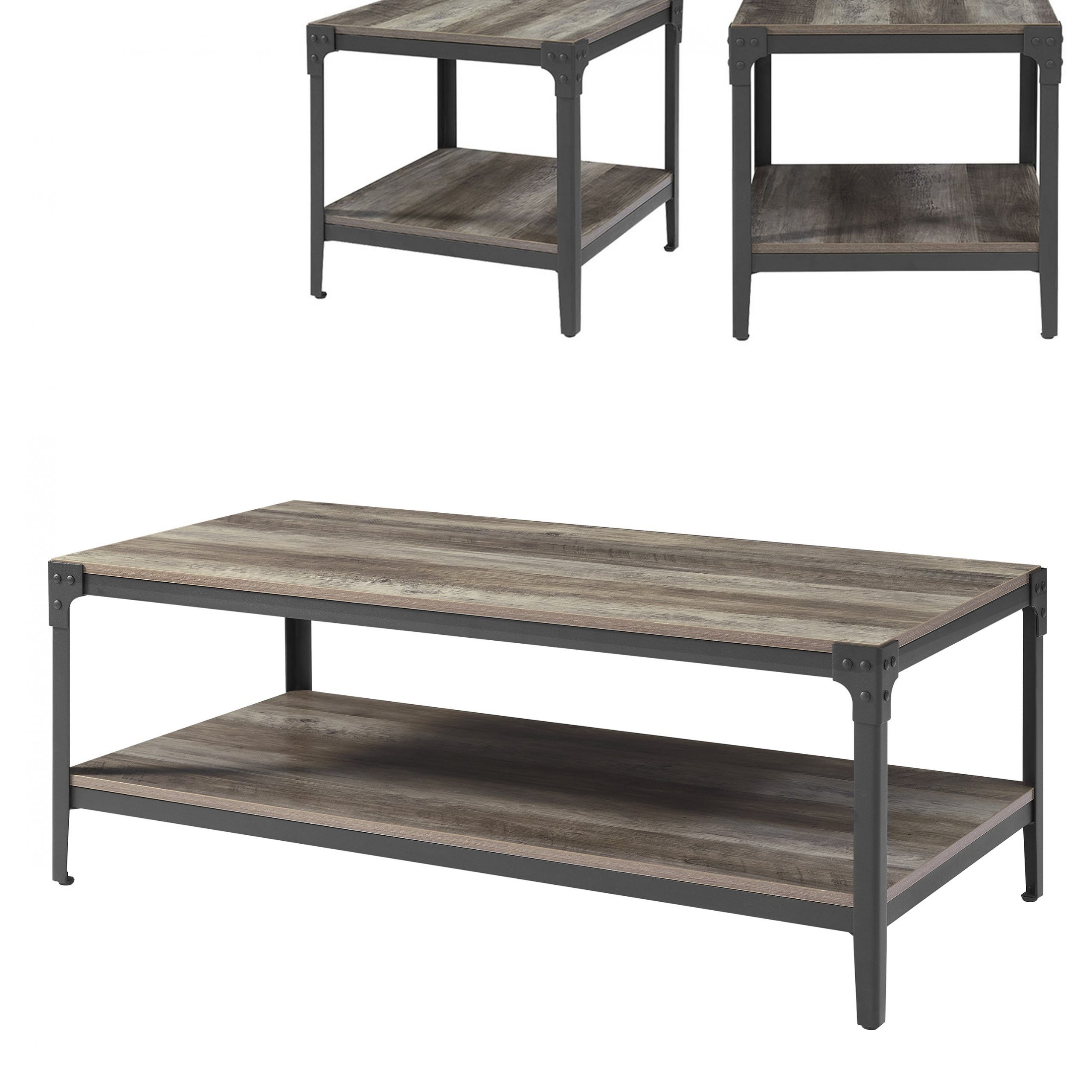Trendy Manor Park 3 Piece Rustic Coffee Table Set – Grey Wash Intended For Gray Wash Coffee Tables (View 18 of 20)