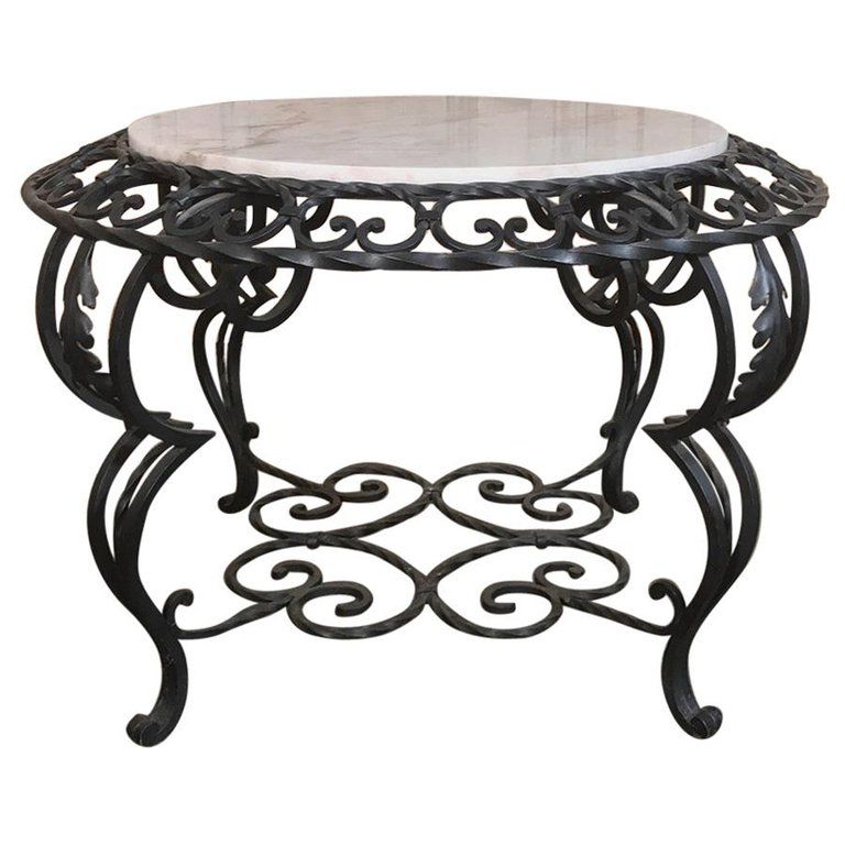 Trendy Mid Century French Wrought Iron Marble Top Coffee Table Throughout Round Iron Coffee Tables (View 1 of 20)