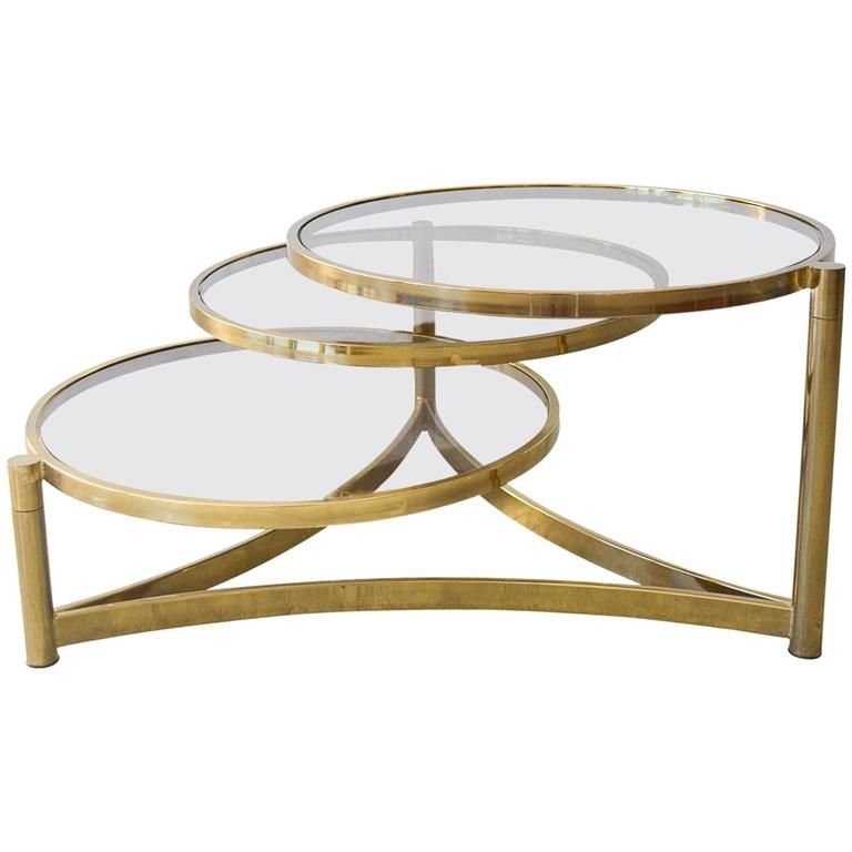 Trendy Milo Baughman Tri Level Brass And Glass Swivel Coffee Within Brass Smoked Glass Cocktail Tables (View 11 of 20)