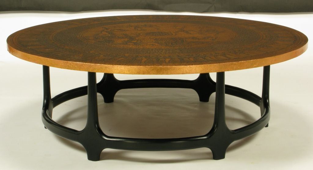 Trendy Round Copper Leaf Relief And Ebonized Walnut Coffee Table In Leaf Round Coffee Tables (View 6 of 20)
