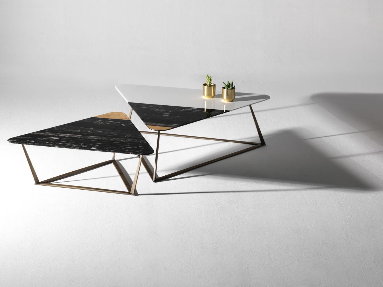 Trendy Set Of Triangle Marble Tables, Port Black And White With Regard To White Geometric Coffee Tables (View 19 of 20)